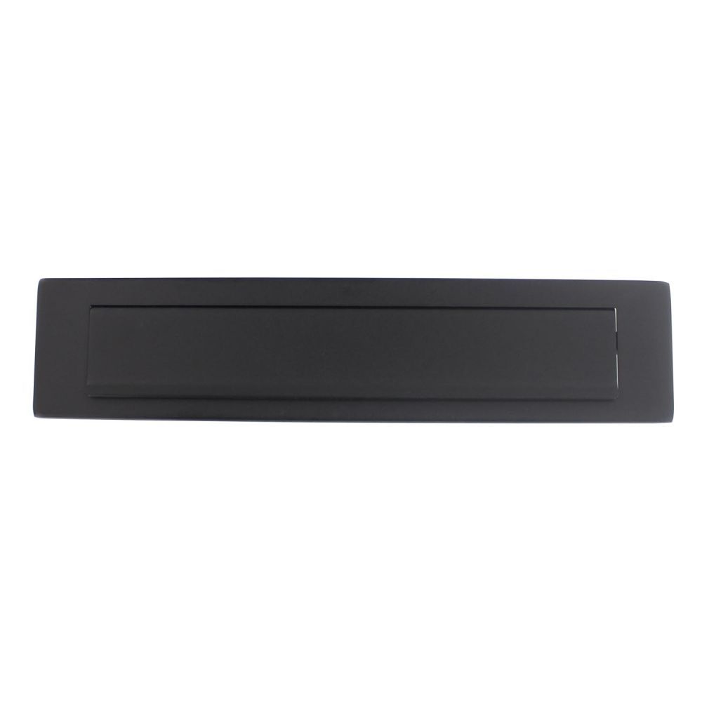 Briefplaat rechthoekig 340x75mm met klep/regenrand structuur zwart