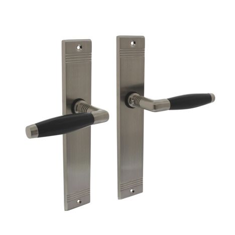 Deurkruk Ton basic met schild rechthoekig met rillen 235x43mm blind nikkel mat/ebbenhout