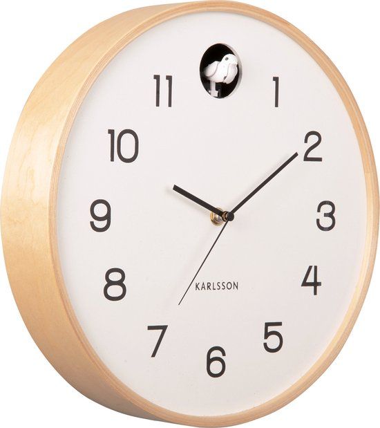Wall clock natural cuckoo birch wood white