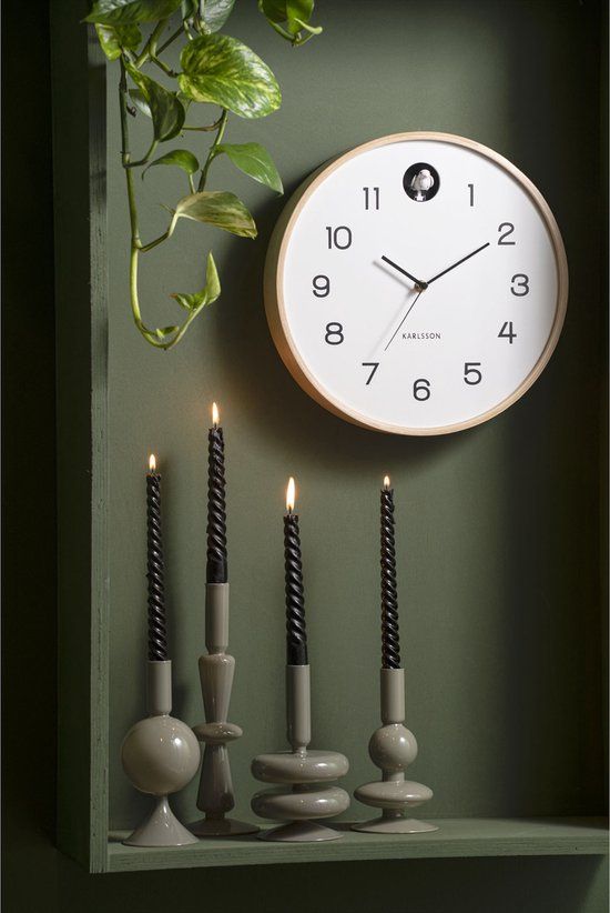 Wall clock natural cuckoo birch wood white