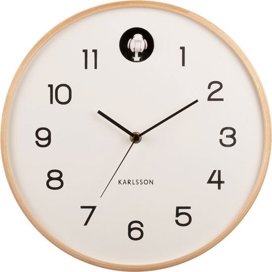 Wall clock natural cuckoo birch wood white