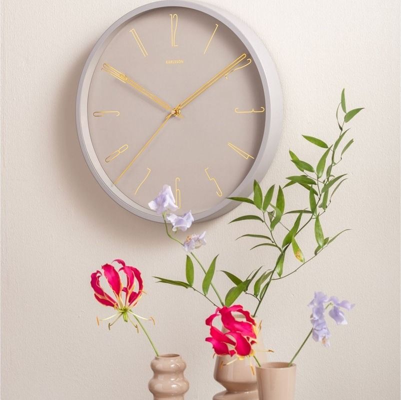 Wall clock Belle Numbers metal warm grey