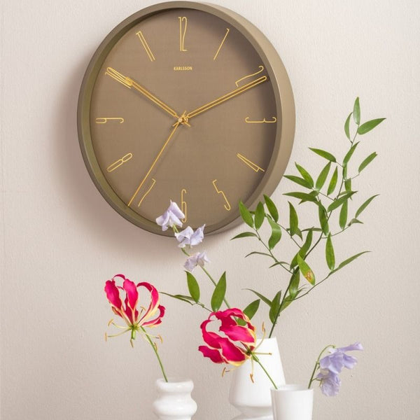 Wall clock Belle Numbers metal moss green