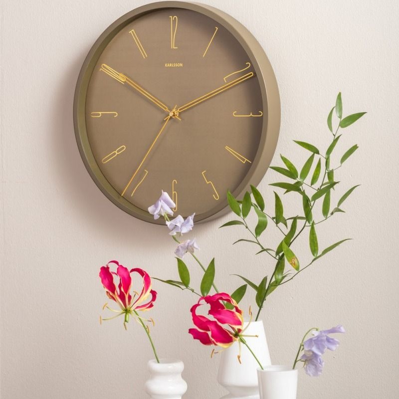 Wall clock Belle Numbers metal moss green
