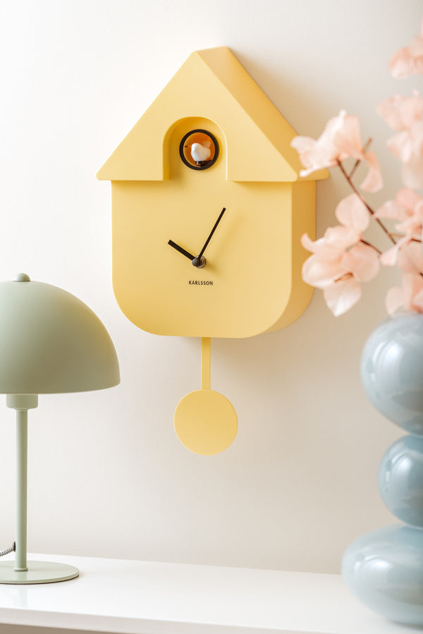 Wandklok Modern Cuckoo lichtgeel