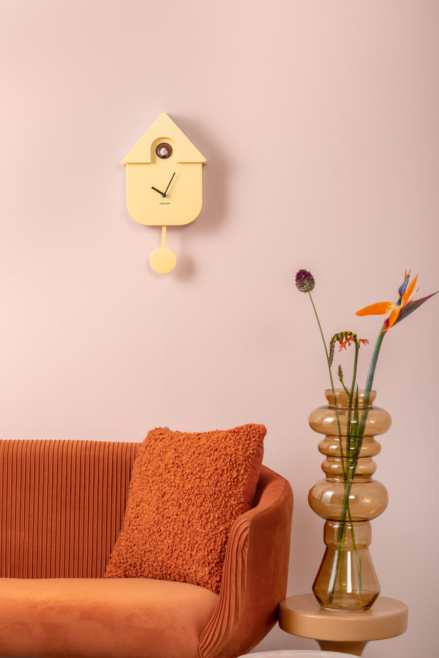 Wandklok Modern Cuckoo lichtgeel