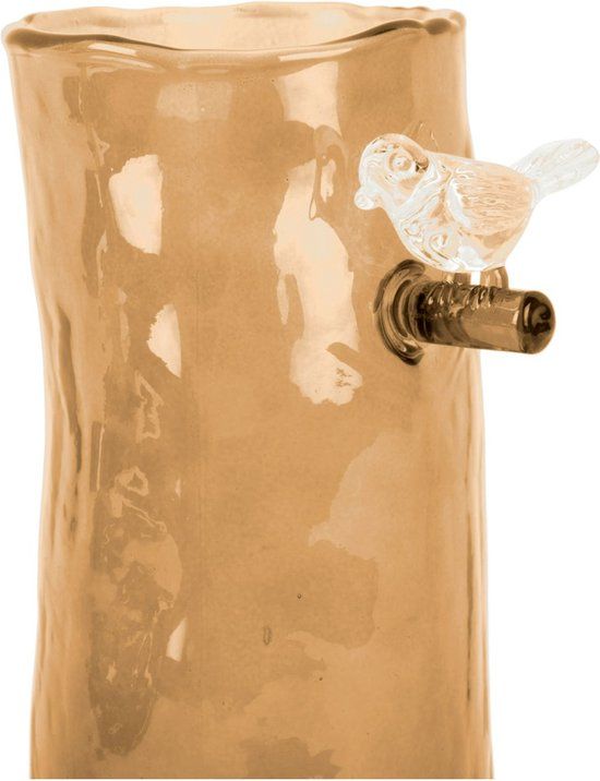 Vase Bird On Branch glass ochre yellow