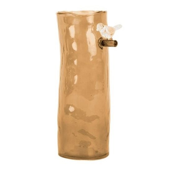 Vase Bird On Branch glass ochre yellow