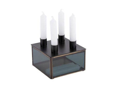 Candle holder Boxed square glass black