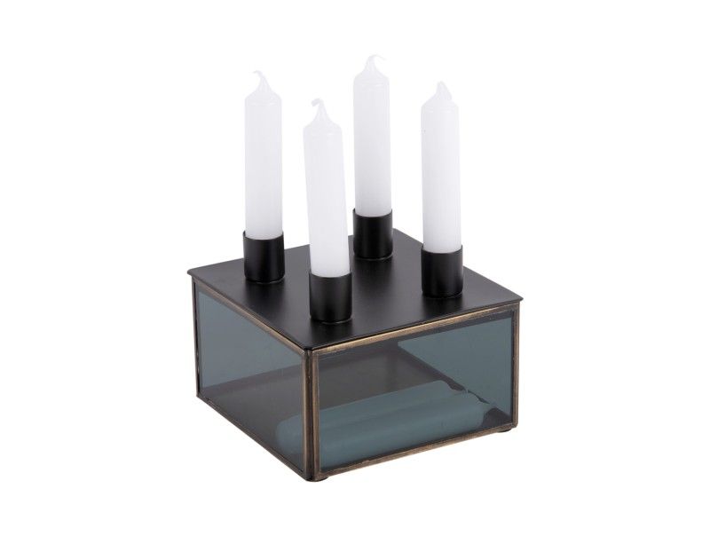 Candle holder Boxed square glass black