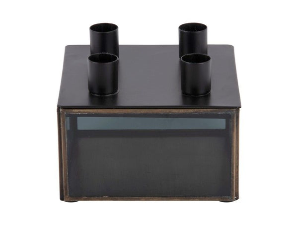 Candle holder Boxed square glass black