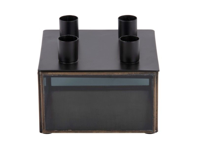 Candle holder Boxed square glass black