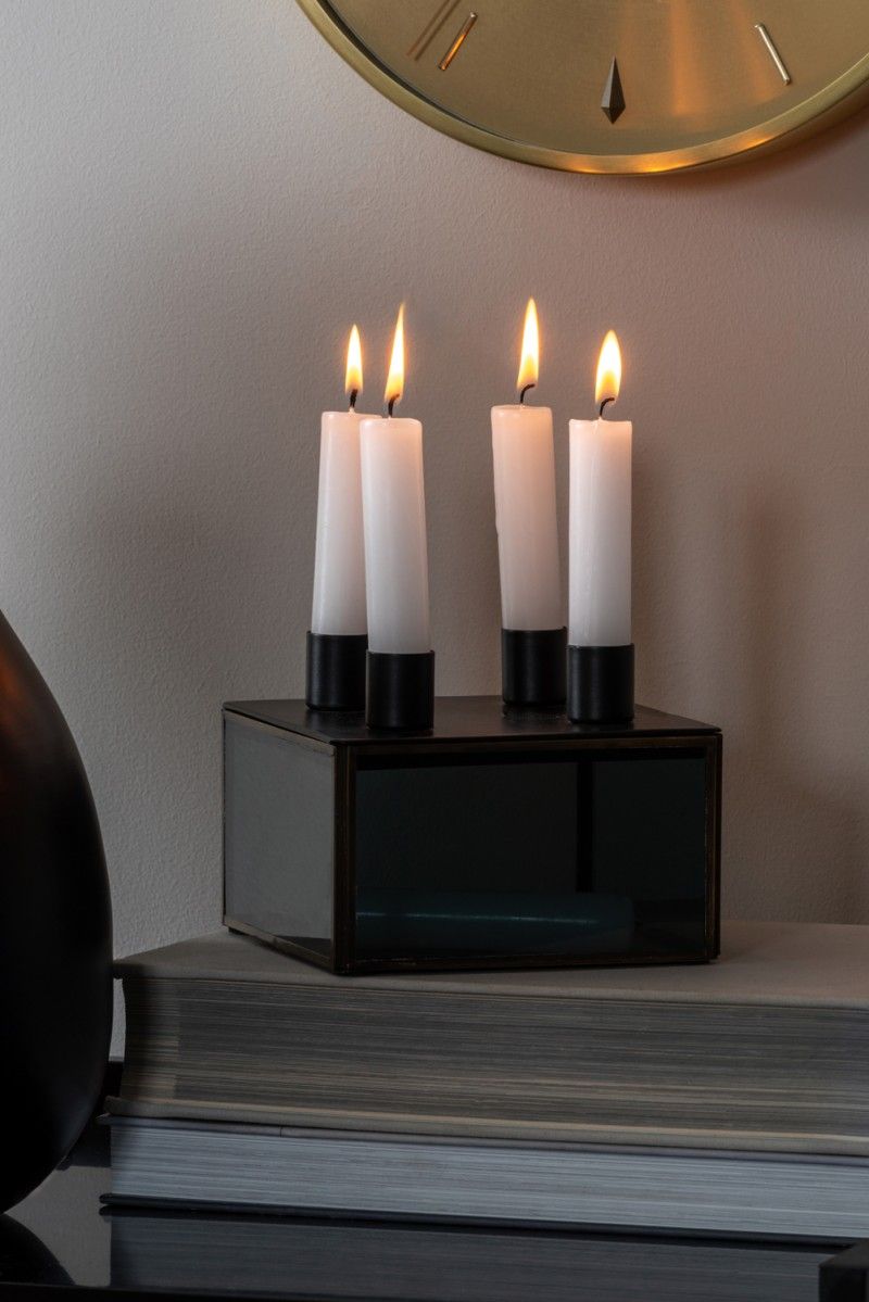 Candle holder Boxed square glass black