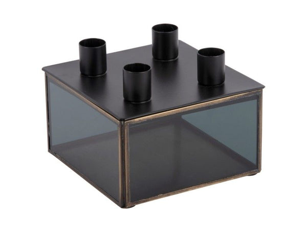 Candle holder Boxed square glass black
