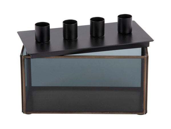 Candle holder Boxed rectangle glass black