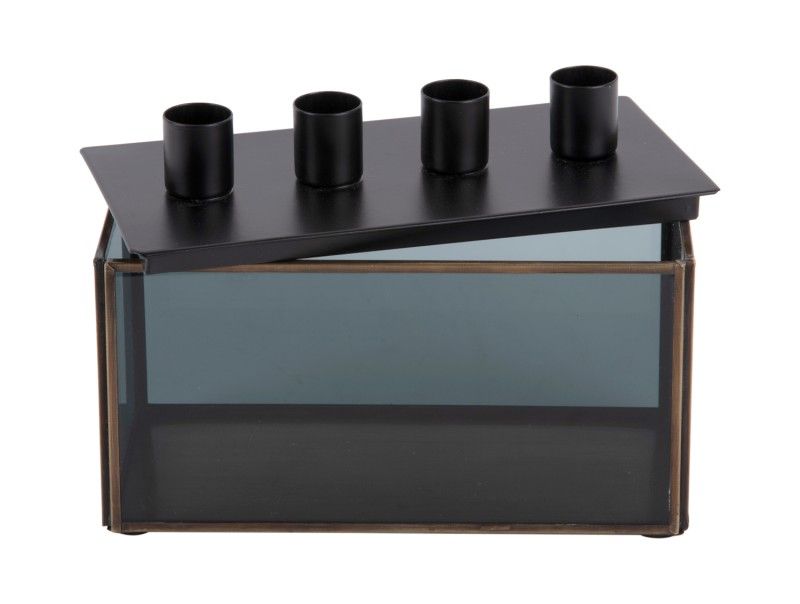 Candle holder Boxed rectangle glass black