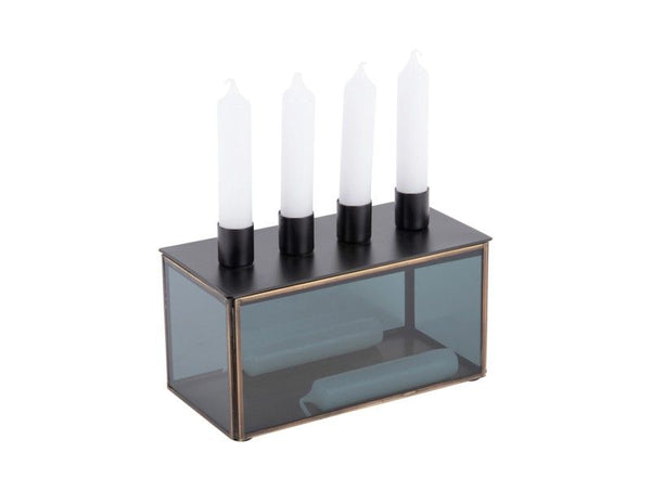 Candle holder Boxed rectangle glass black