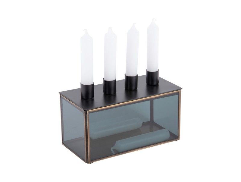 Candle holder Boxed rectangle glass black