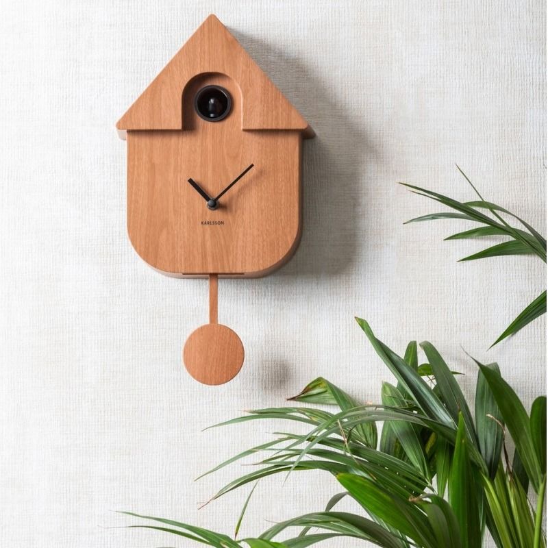Wall clock Modern Cuckoo dark wood print