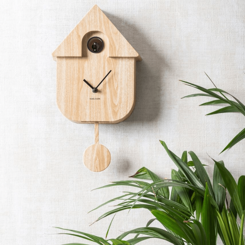 Wall clock Modern Cuckoo light wood print