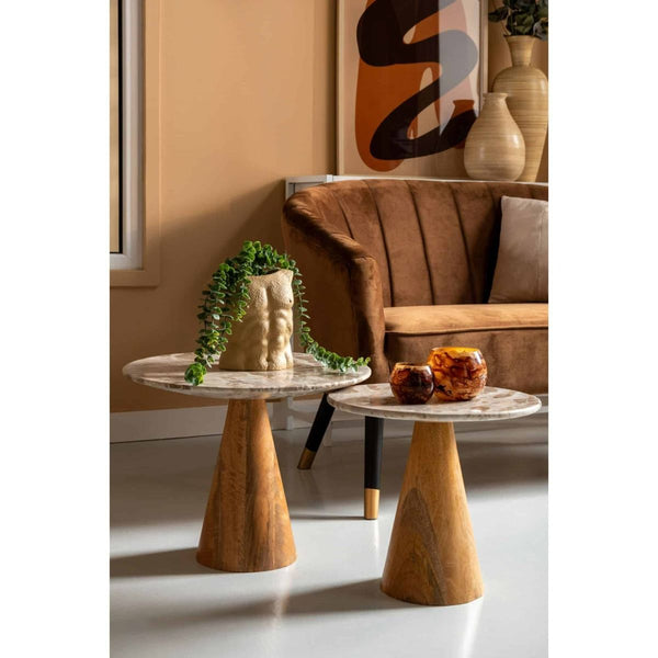 Table Force wide marble brown, mango wood base