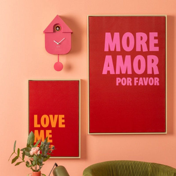 Wall clock Modern Cuckoo ABS bright pink