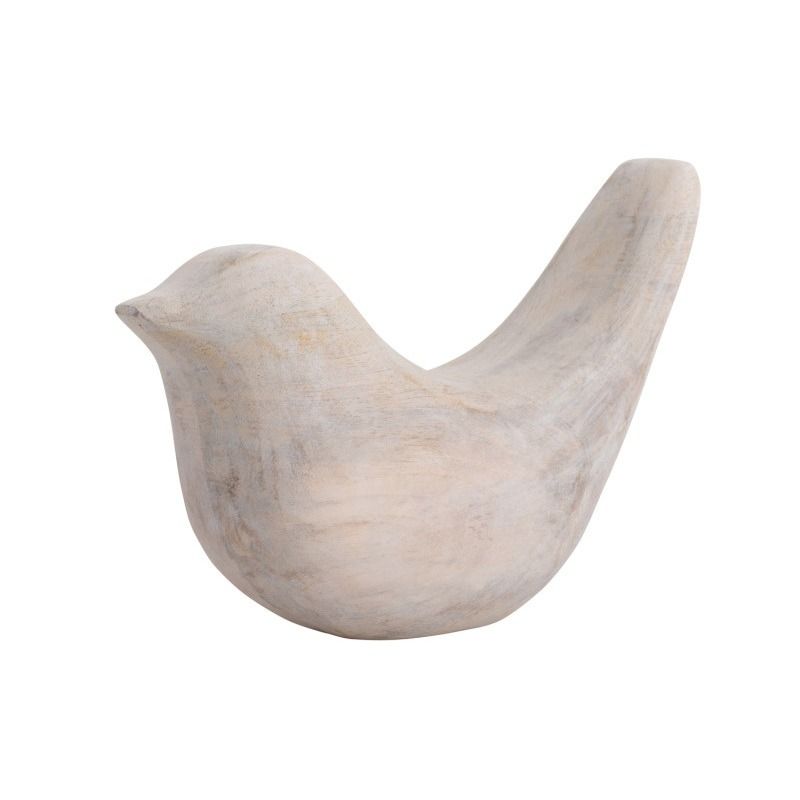 Statue Bird Long Tale Up wood white wash
