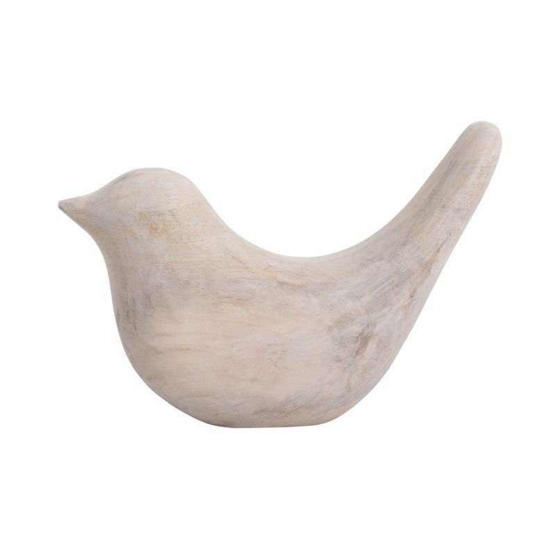 Statue Bird Long Tale Up wood white wash