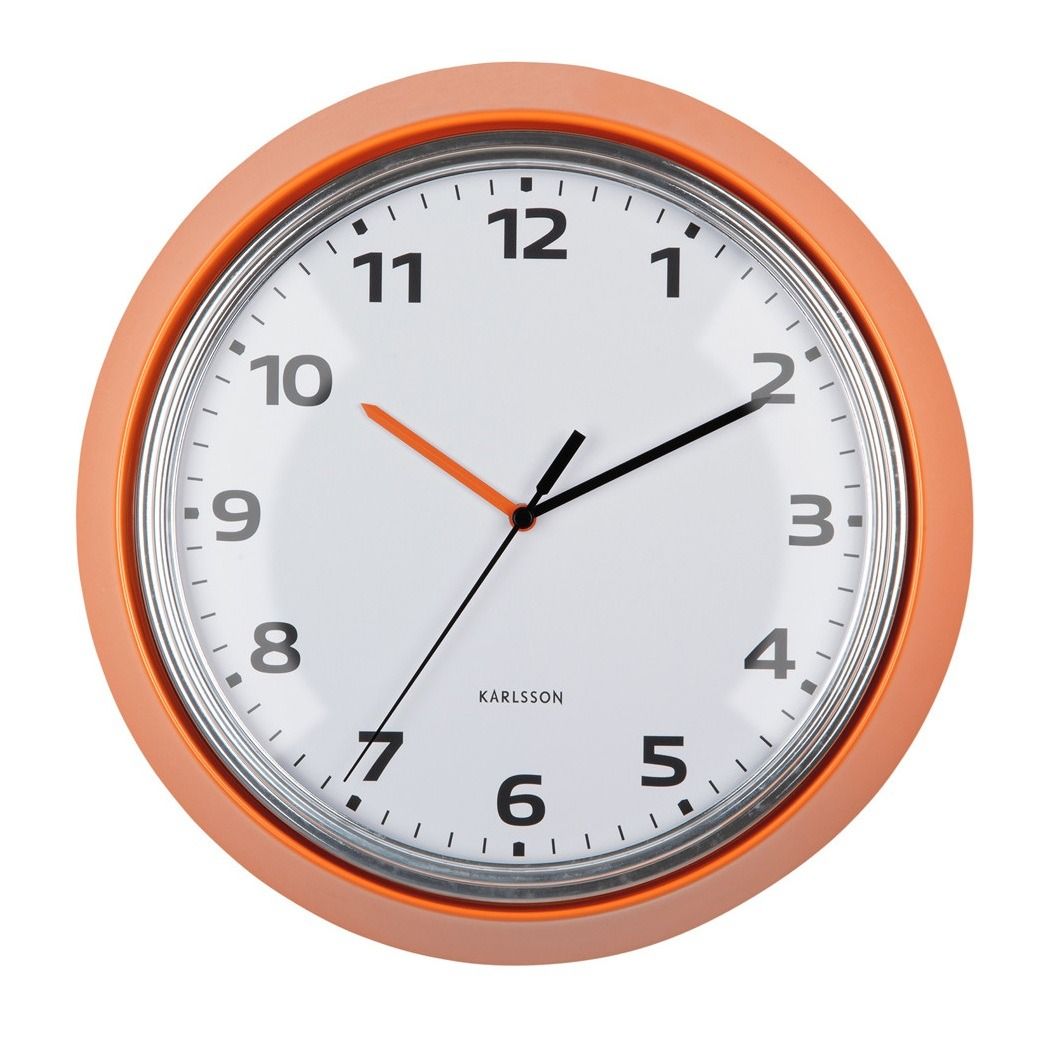 Wall clock Modern Retro bright orange