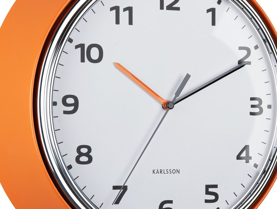 Wall clock Modern Retro bright orange