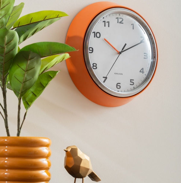 Wall clock Modern Retro bright orange