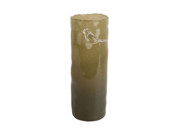 Vase Bird On Branch large army green