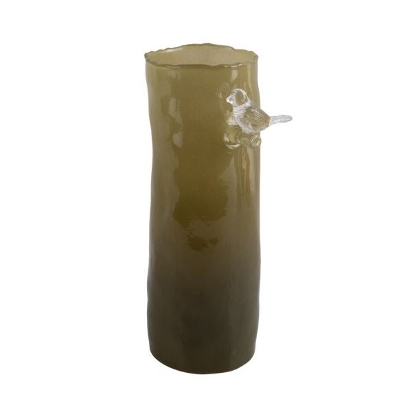 Vase Bird On Branch large army green