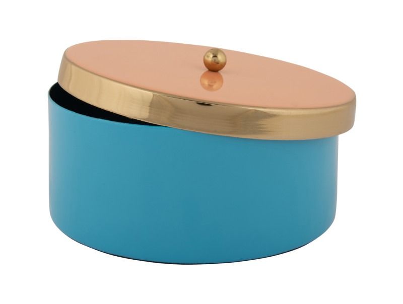 Storage box Double Funky medium aqua blue w. peach orange