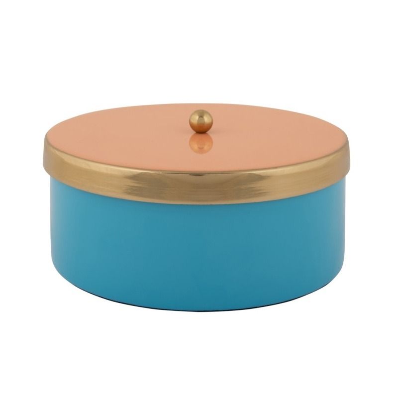 Storage box Double Funky medium aqua blue w. peach orange