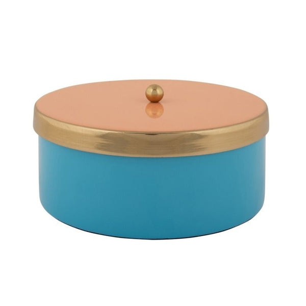 Storage box Double Funky medium aqua blue w. peach orange