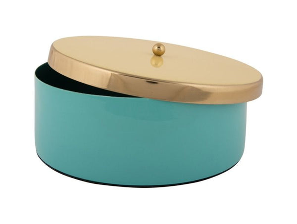Storage box Double Funky large turquoise blue w. soft yellow