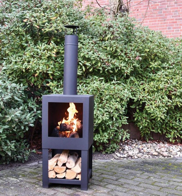 Terraskachel met houtopslag zwart