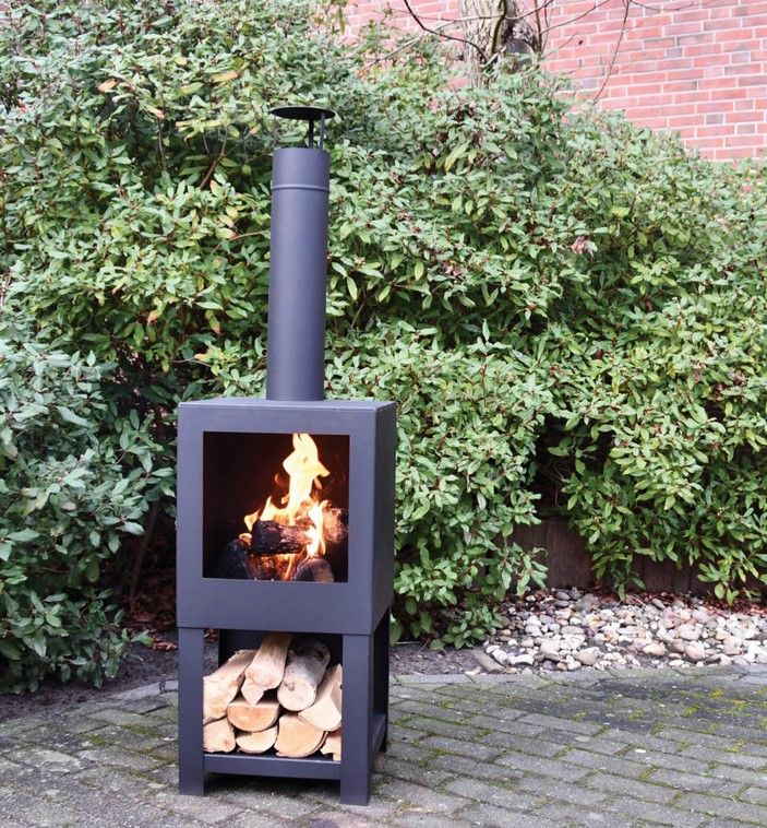 Terraskachel met houtopslag zwart