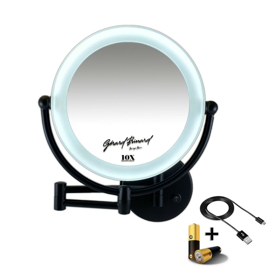 Dubbelz. verl. wandspiegel zwart LED- 22cm 10x inc. batterij