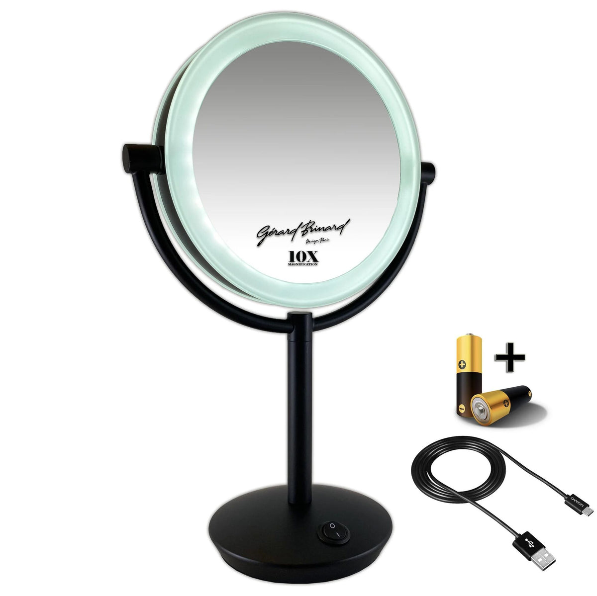 Dubbelz. verl. spiegel zwart LED- 19cm 10x incl. batt. + USB