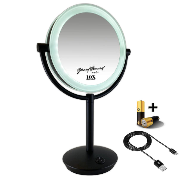 Dubbelz. verl. spiegel zwart LED- 19cm 10x incl. batt. + USB