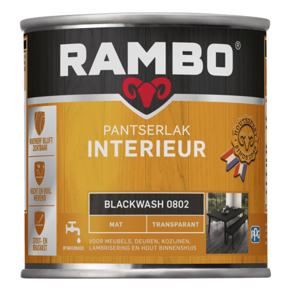 Rambo interieurlak transp. mat 802 250ml blackwash