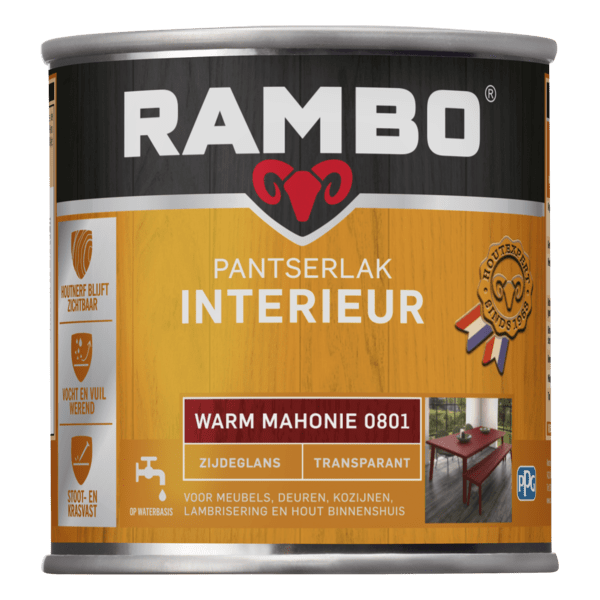 Rambo interieurlak transp. zgl 801 250ml warm mahonie