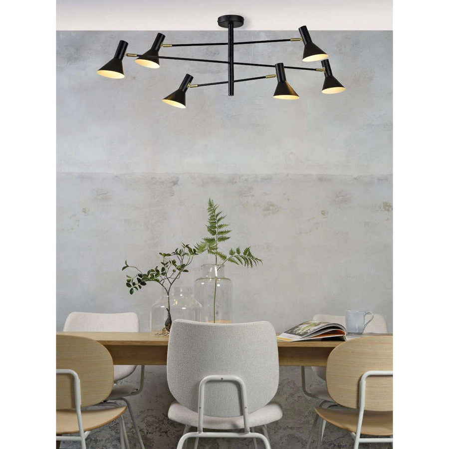Kroonluchter ijzer 3-arm w.124xh.39cm/6-kaps h.17x13,5cm accent