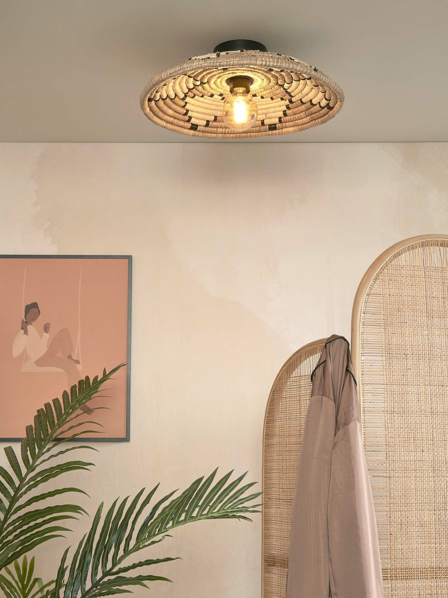 Plafonniere Andros zeegras dia.45 x h.8cm, naturel/zwart/wit