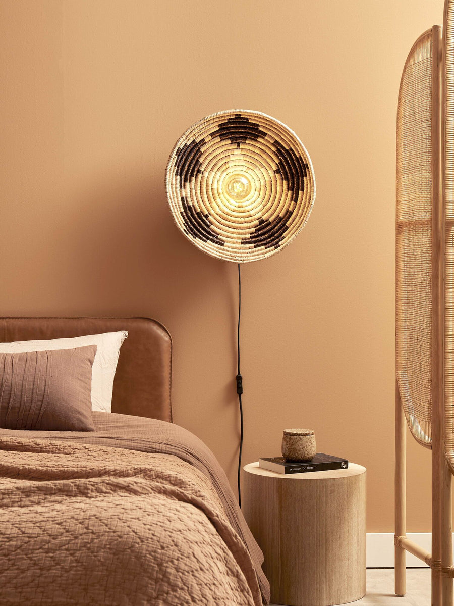 Wandlamp Andros zeegras dia.45 x diepte 8cm, zwart/naturel/wit