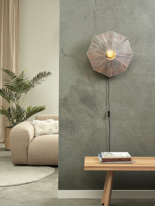 Wandlamp raffia Panama rond/octogon dia.45cm S, d.grijs
