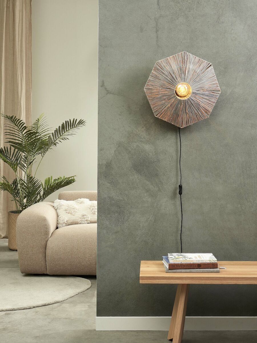 Wandlamp raffia Panama rond/octogon dia.45cm S, d.grijs