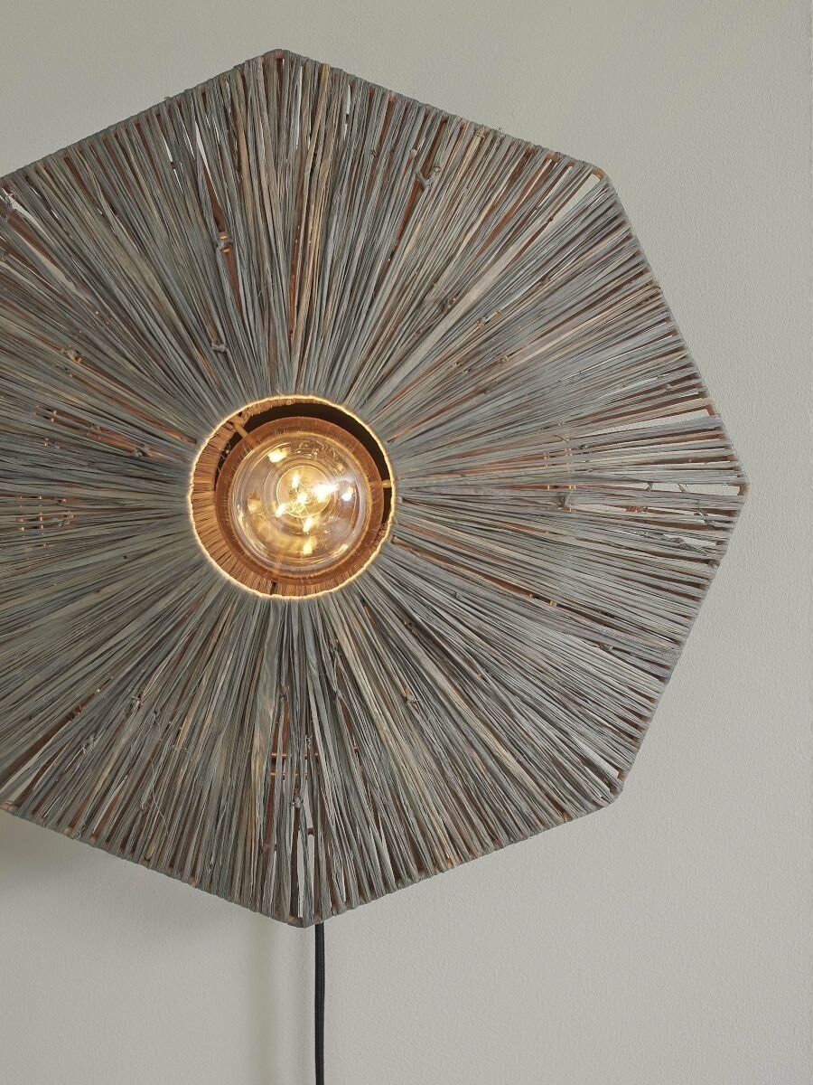 Wandlamp raffia Panama rond/octogon dia.45cm S, d.grijs